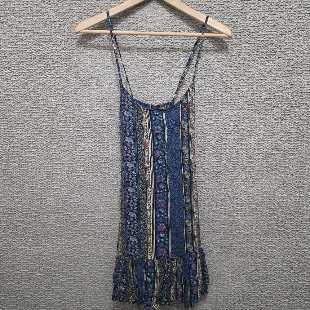 BONGO WOMEN'S Blue Floral Paisley Striped Tiered Dress Size S